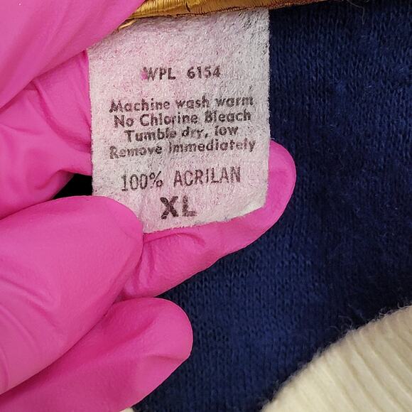 Vintage 80s MOD Ringer Sweater Large 22x25 Crop Blue Beige - Picture 8 of 12